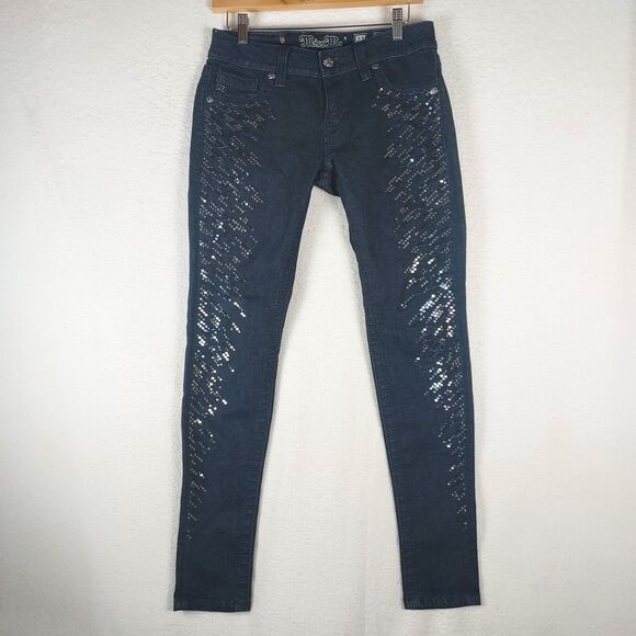 Miss Me JP7220G Women’s Jeans 27x30 Dark Wash Sequin Embellished Super Skinny - Picture 3 of 15